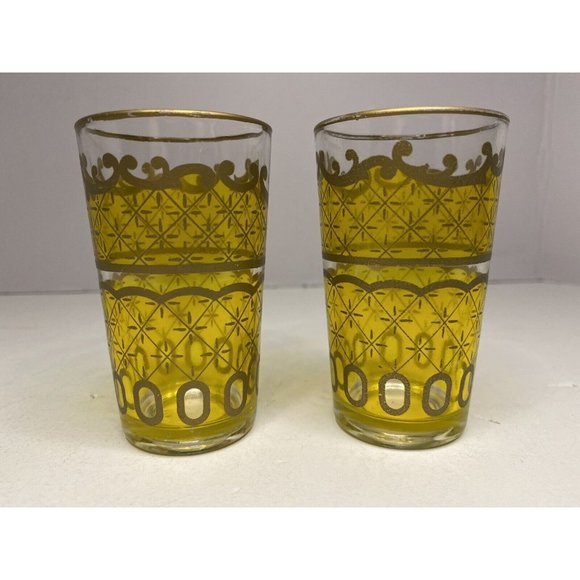 Vtg Moroccan Style Tea Glasses Yellow and Gold Set of 2 Persian Turkish Cordial - Picture 4 of 11